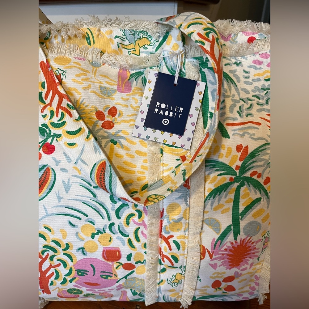 NWT, Roller Rabbit x Target Fringe Canvas Tote Bag - Picture 6 of 9